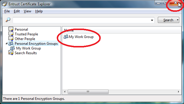 Notice the newly imported group. Click the red X to exit.